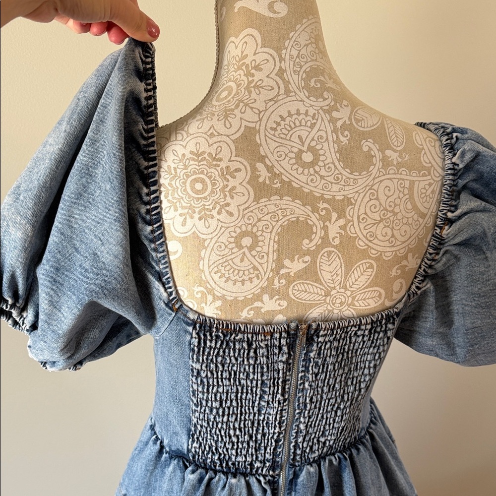 Softer Denim Dress with Puff Sleeves sz M (NWT) - Picture 12 of 15